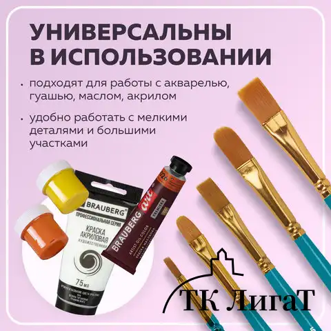 Кисти синтетика BRAUBERG, НАБОР 10 шт., синие (Круглые; Овальные; Плоские; Лайнеры), 201030