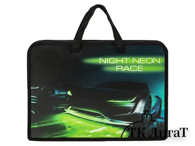 Папка на молнии с ручками ЮНЛАНДИЯ А4, 1 отделение, пластик, ширина 45 мм, "Neon race", 270950