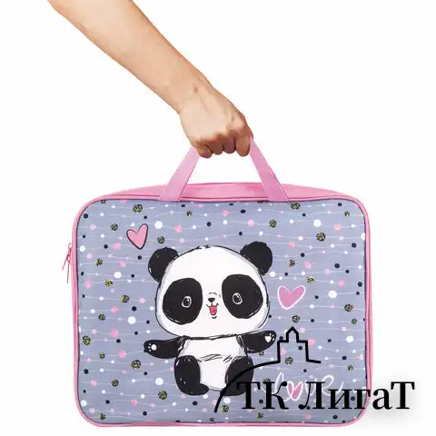 Папка на молнии с ручками BRAUBERG А4, 1 отделение, полиэстер, 80 мм, "Funny panda", 271127