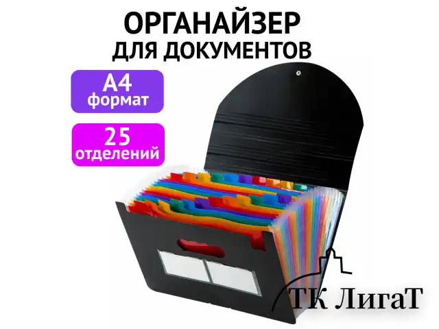Папка-органайзер для бумаг и документов на резинке, 25 отделений, BRAUBERG DOCS, А4, черная, 271151