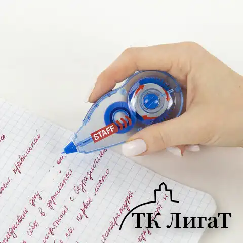 Корректирующая лента STAFF PROFIT, 5 мм х 6 м, механизм перемотки, корпус голубой, блистер, европодвес, 271254