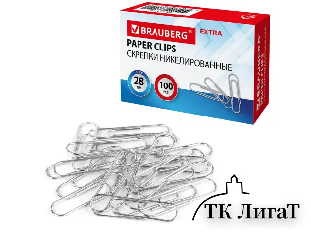 Скрепки EXTRA BRAUBERG 28 мм никелированные 100 штук, 271312