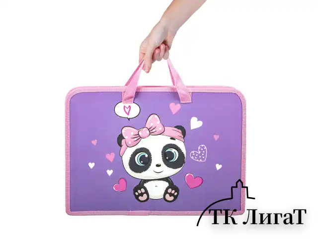 Папка на молнии с ручками ЮНЛАНДИЯ А4, 1 отделение, пластик, ширина 45 мм, "Sweet Panda", 271456