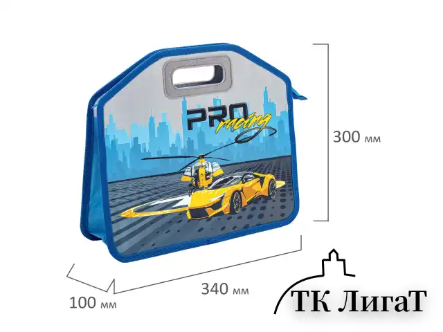 Папка-сумка ЮНЛАНДИЯ, 1 отделение, фетровые ручки, 34х30х11 см, "Proracing", 271632