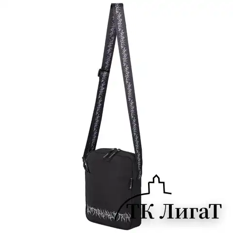 Сумка на плечо BRAUBERG COMPACT с карманом, черная с принтом, 23х17х5 см, 271686