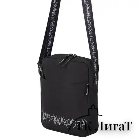 Сумка на плечо BRAUBERG COMPACT с карманом, черная с принтом, 23х17х5 см, 271686
