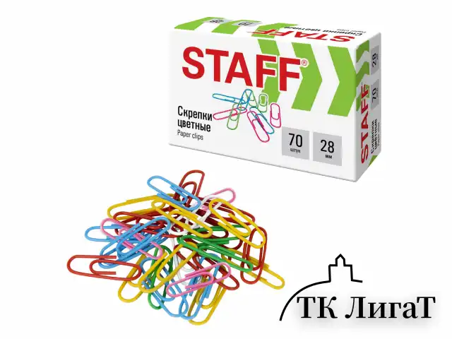Скрепки STAFF 28 мм, цветные, 70 штук, 271708