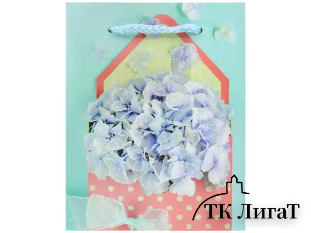 Пакет подарочный 11,4x6,4x14,6 см ЗОЛОТАЯ СКАЗКА "Summer Flowers", глиттер, голубой, 608246