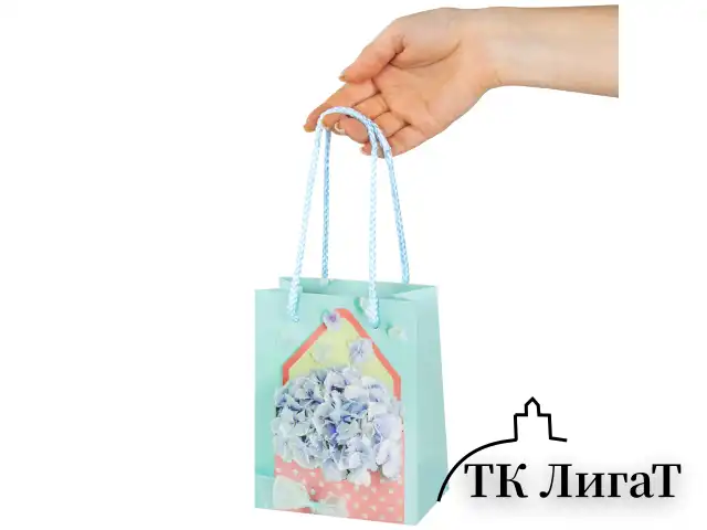Пакет подарочный 11,4x6,4x14,6 см ЗОЛОТАЯ СКАЗКА "Summer Flowers", глиттер, голубой, 608246