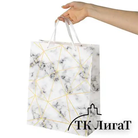 Пакет подарочный 26,5x12,7x33 см ЗОЛОТАЯ СКАЗКА "Golden Marble", тиснение фольгой, 608251