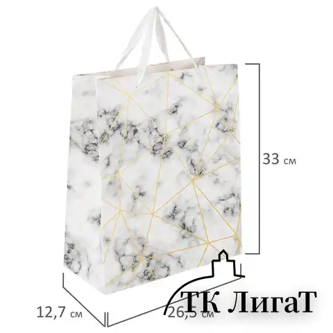 Пакет подарочный 26,5x12,7x33 см ЗОЛОТАЯ СКАЗКА "Golden Marble", тиснение фольгой, 608251