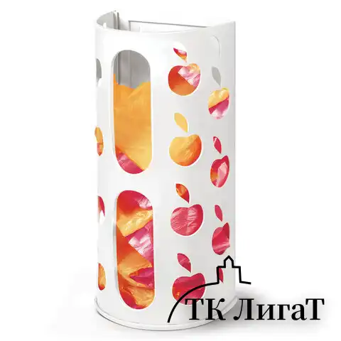Держатель контейнер корзина APPLE для пакетов, мешков, бахил, 37,5х16х13 см, белый, LAIMA, 608368