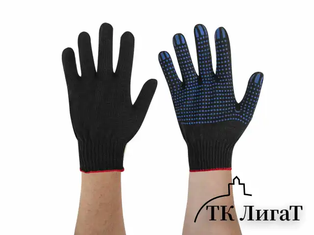 Перчатки хлопчатобумажные, КОМПЛЕКТ 100 ПАР, 10 класс, 40-42 г, 116 текс, ПВХ-точка, LAIMA ЛЮКС ЧЕРНЫЕ, 608677