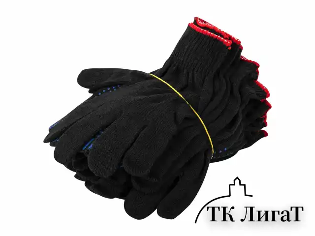 Перчатки хлопчатобумажные, КОМПЛЕКТ 100 ПАР, 10 класс, 40-42 г, 116 текс, ПВХ-точка, LAIMA ЛЮКС ЧЕРНЫЕ, 608677