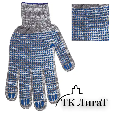 Перчатки хлопчатобумажные плотные, КОМПЛЕКТ 100 ПАР, 10 класс, 50-52 г, 133 текс, ПВХ-точка LAIMA ЛЮКС 2, СЕРЫЕ, 608679