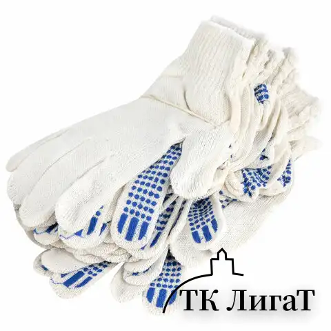 Перчатки хлопчатобумажные эконом, КОМПЛЕКТ 100 пар, 10 класс, 26-28 г, 83 текс, С ПВХ, LAIMA ЭКОНОМ, БЕЛЫЕ, 608680