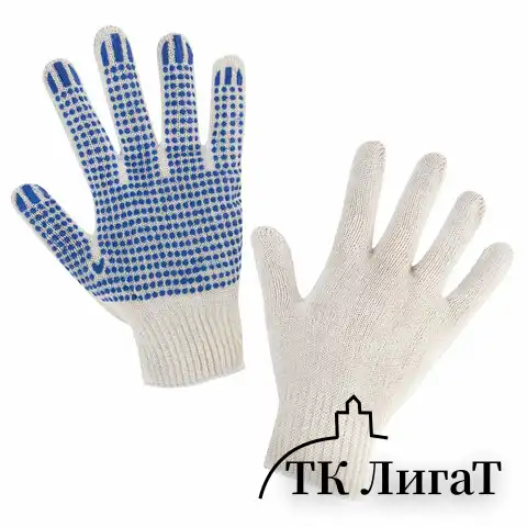Перчатки хлопчатобумажные эконом, КОМПЛЕКТ 100 пар, 10 класс, 26-28 г, 83 текс, С ПВХ, LAIMA ЭКОНОМ, БЕЛЫЕ, 608680