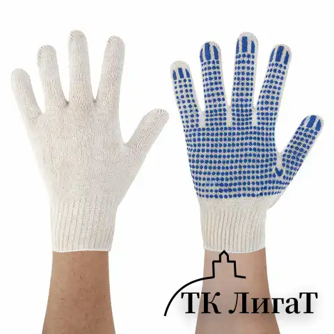 Перчатки хлопчатобумажные эконом, КОМПЛЕКТ 100 пар, 10 класс, 26-28 г, 83 текс, С ПВХ, LAIMA ЭКОНОМ, БЕЛЫЕ, 608680