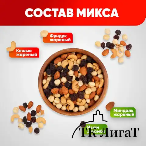 Орехи жареные в банке "МИКС Энергия", кешью, фундук, миндаль, изюм, 1000 г, NARMAK