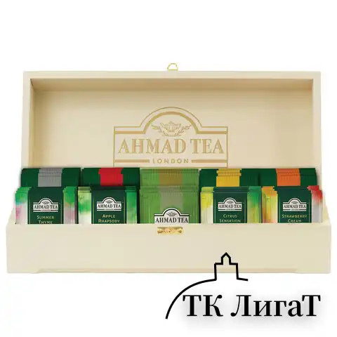 Чай AHMAD ассорти 10 вкусов в деревянной шкатулке, НАБОР 100 пакетов, Z583-2