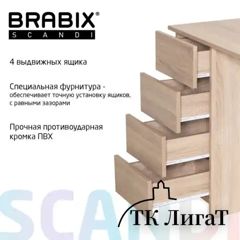 Стол письменный/компьютерный BRABIX "Scandi CD-016", 1100х500х750 мм, 4 ящика, дуб сонома, 641892, ЦБ013707-2