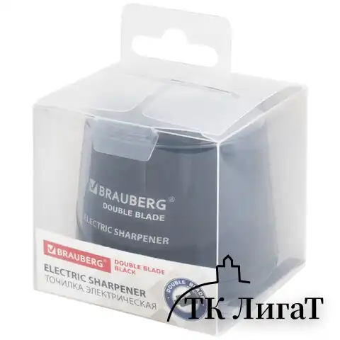Точилка электрическая BRAUBERG DOUBLE BLADE BLACK, двойное лезвие, питание от 2 батареек АА, 271336