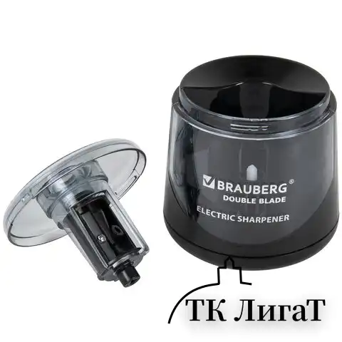 Точилка электрическая BRAUBERG DOUBLE BLADE BLACK, двойное лезвие, питание от 2 батареек АА, 271336