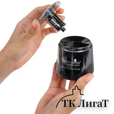 Точилка электрическая BRAUBERG DOUBLE BLADE BLACK, двойное лезвие, питание от 2 батареек АА, 271336
