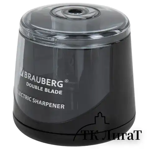 Точилка электрическая BRAUBERG DOUBLE BLADE BLACK, двойное лезвие, питание от 2 батареек АА, 271336