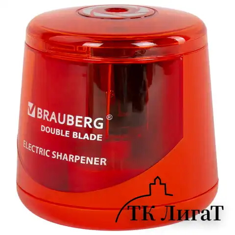 Точилка электрическая BRAUBERG DOUBLE BLADE RED, двойное лезвие, питание от 2 батареек АА, 271338