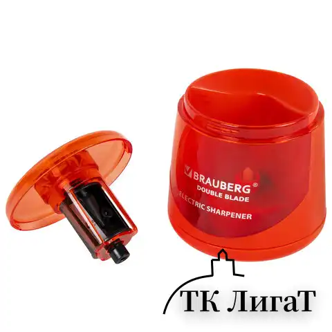 Точилка электрическая BRAUBERG DOUBLE BLADE RED, двойное лезвие, питание от 2 батареек АА, 271338