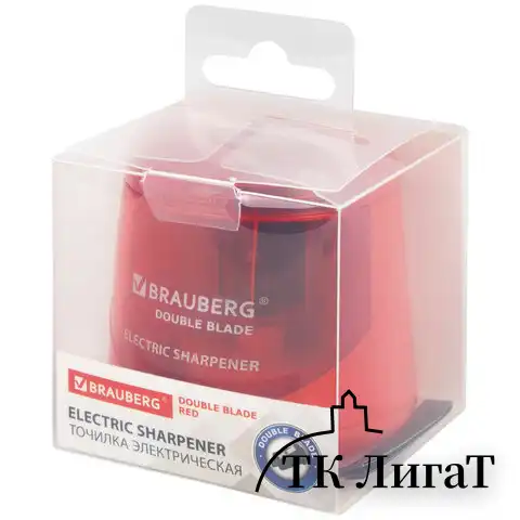 Точилка электрическая BRAUBERG DOUBLE BLADE RED, двойное лезвие, питание от 2 батареек АА, 271338