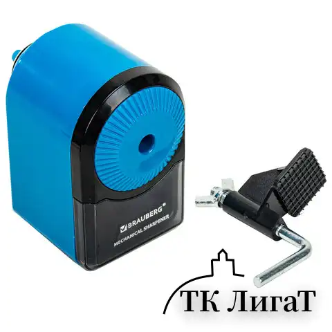 Точилка механическая BRAUBERG ULTRA для чернографитных и цветных карандашей, крепление к столу, цвет корпуса голубой с черным, 271342