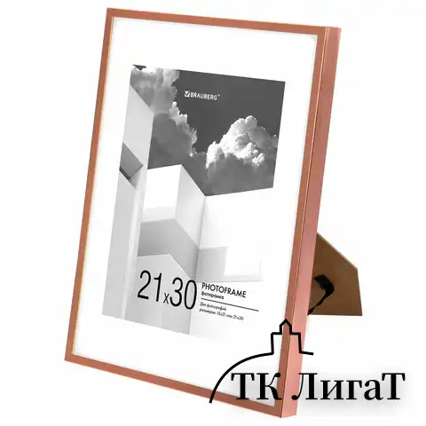 Рамка 21х30 см с паспарту 15х21 см небьющаяся, багет 5 мм, пластик, BRAUBERG "Smart", золотистая, 391279