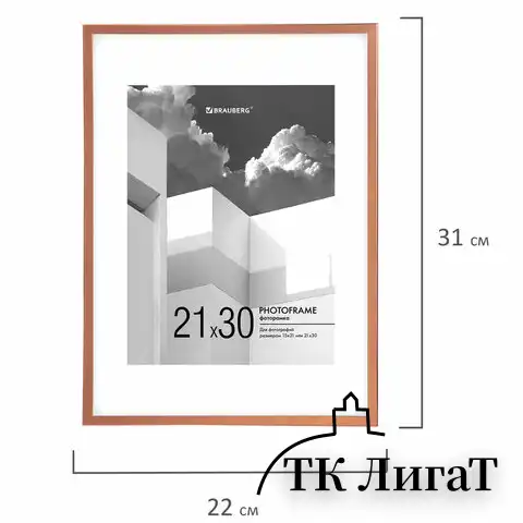 Рамка 21х30 см с паспарту 15х21 см небьющаяся, багет 5 мм, пластик, BRAUBERG "Smart", золотистая, 391279