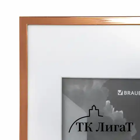 Рамка 21х30 см с паспарту 15х21 см небьющаяся, багет 5 мм, пластик, BRAUBERG "Smart", золотистая, 391279