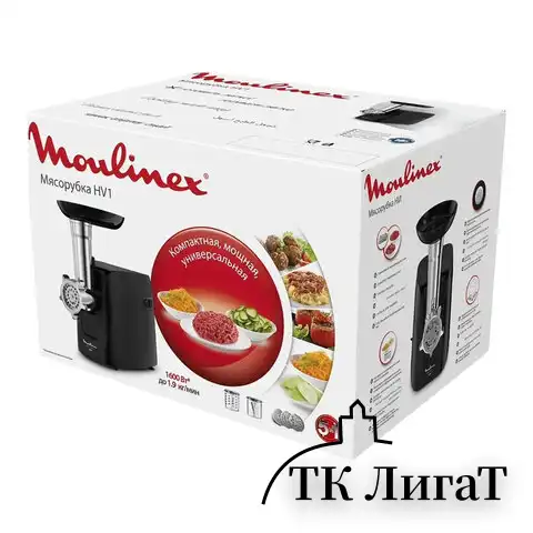 Мясорубка MOULINEX ME112832, 1600 Вт, производительность 1,9 кг/мин, 5 насадок, реверс, пластик, черная, 8010000864