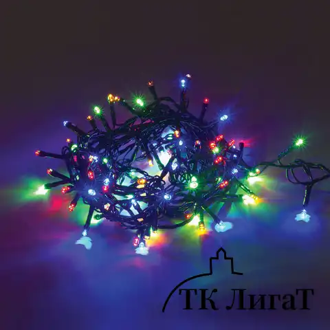 Электрогирлянда-нить комнатная "Стандарт" 5 м, 100 LED, мультицветная, 220 V, контроллер, ЗОЛОТАЯ СКАЗКА, 591099