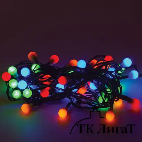 Электрогирлянда-нить комнатная "Шарики" 5 м, 50 LED, мультицветная 220 V, контроллер, ЗОЛОТАЯ СКАЗКА, 591103