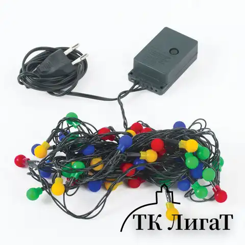 Электрогирлянда-нить комнатная "Шарики" 5 м, 50 LED, мультицветная 220 V, контроллер, ЗОЛОТАЯ СКАЗКА, 591103