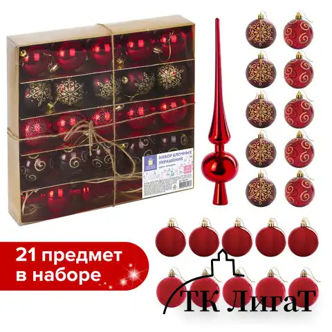 Шары новогодние ёлочные "Red Wine" НАБОР 21 предмет, пластик, красный, ЗОЛОТАЯ СКАЗКА, 591107