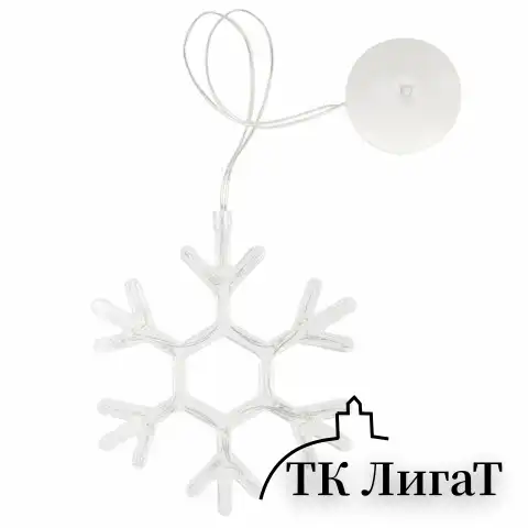 Световая фигура на присоске ЗОЛОТАЯ СКАЗКА "Снежинка", 12 LED, на батарейках, теплый белый, 591274