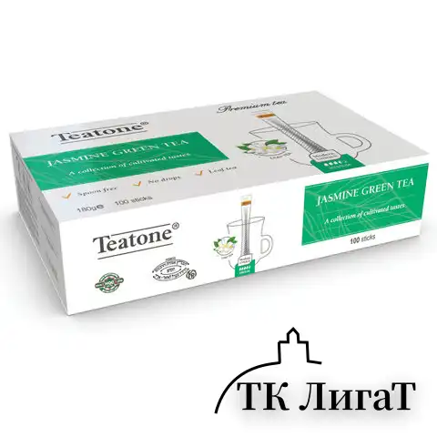 Чай TEATONE, зеленый с ароматом жасмина, 100 стиков по 1,8 г, картонная коробка, 1242