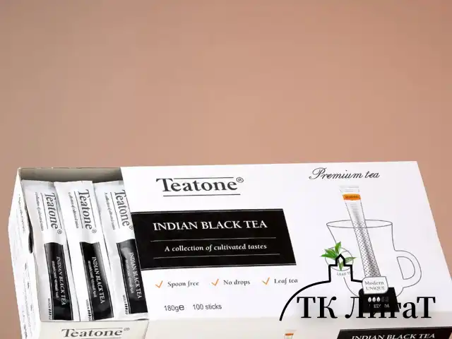 Чай TEATONE, черный индийский, 100 стиков по 1,8 г, картонная коробка, 1246