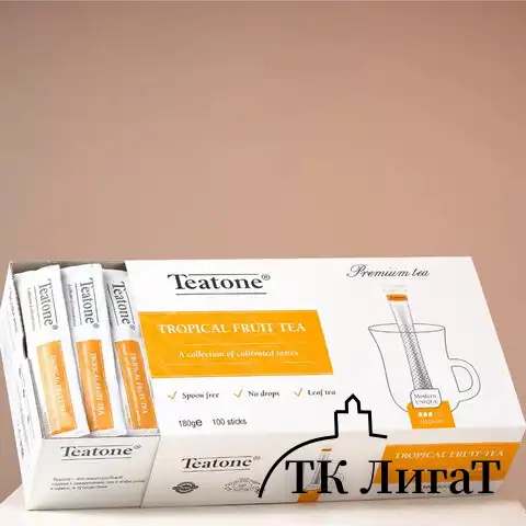 Чай TEATONE, черный с ароматом тропических фруктов, 100 стиков по 1,8 г, картонная коробка, 1247