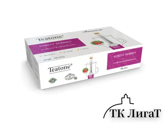 Чай TEATONE, со вкусом лесных ягод, 100 стиков по 2 г, картонная коробка, 1257