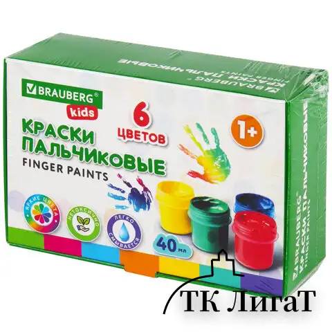 Краски пальчиковые для малышей от 1 года, КЛАССИКА, 6 цветов по 40 мл, BRAUBERG KIDS, 192396