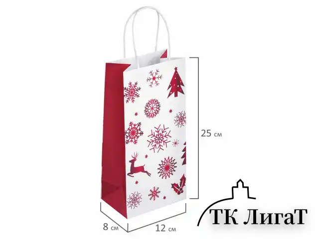 Пакет подарочный КОМПЛЕКТ 10 штук 12x8x25см, "Winter Kraft", ЗОЛОТАЯ СКАЗКА, 591964