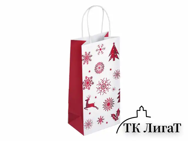 Пакет подарочный КОМПЛЕКТ 10 штук 12x8x25см, "Winter Kraft", ЗОЛОТАЯ СКАЗКА, 591964