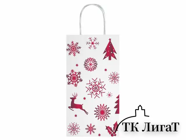 Пакет подарочный КОМПЛЕКТ 10 штук 12x8x25см, "Winter Kraft", ЗОЛОТАЯ СКАЗКА, 591964